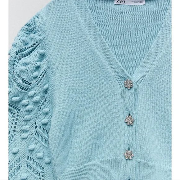 ZARA Jewel Button Cardigan Blue - Picture 4 of 5